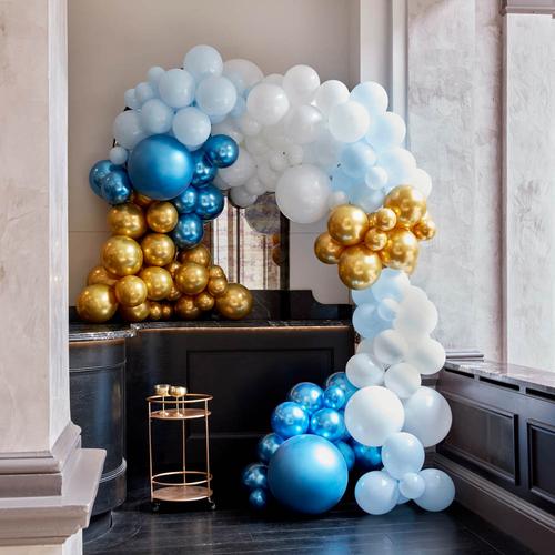 Gold and Blue Asymmetric Balloon Arch 4m