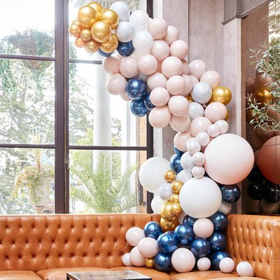 Sand and Blue Asymmetric Balloon Arch 4m