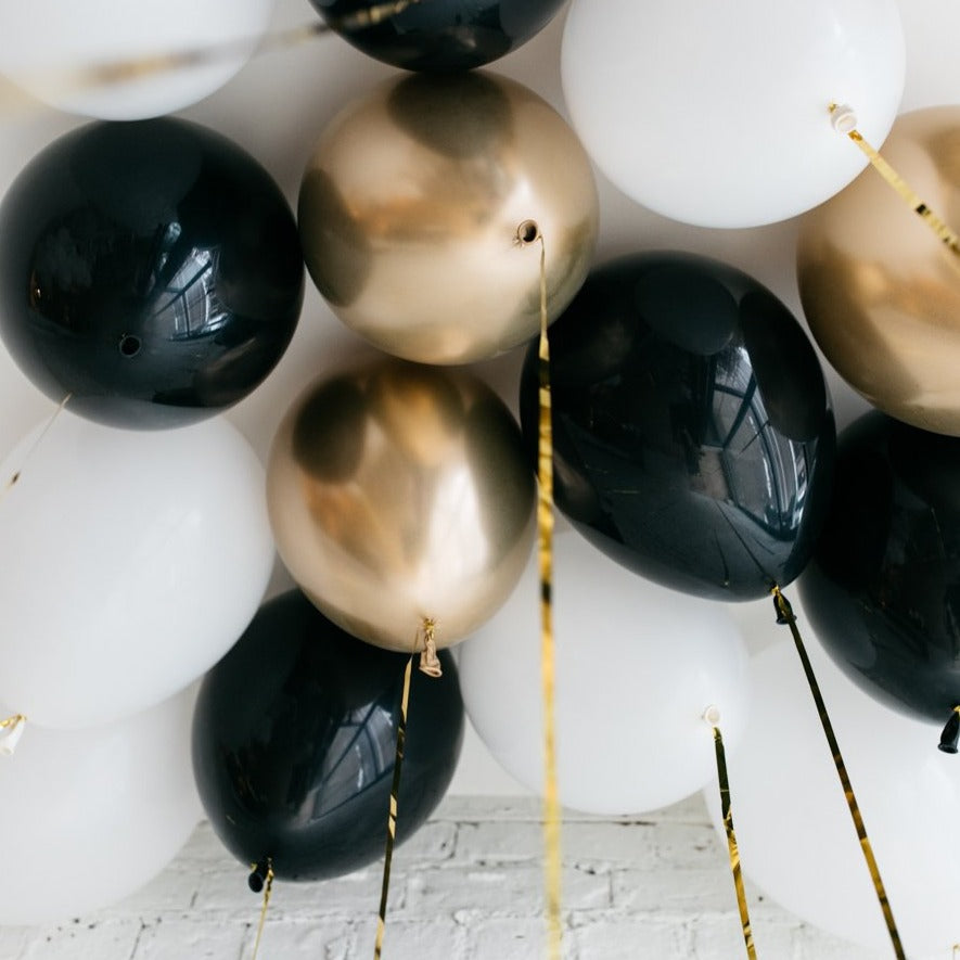 Gold, Black and White Ceiling Balloons