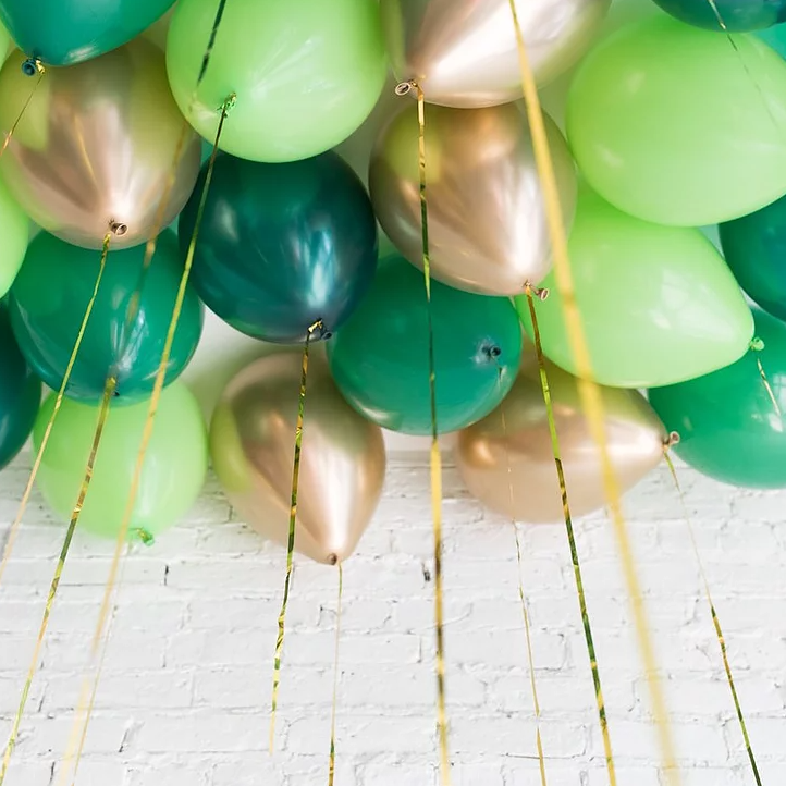 Mixed Greens and Gold Ceiling Balloons