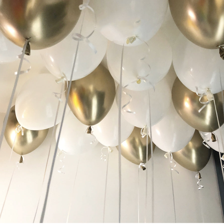 Gold and White Ceiling Balloons